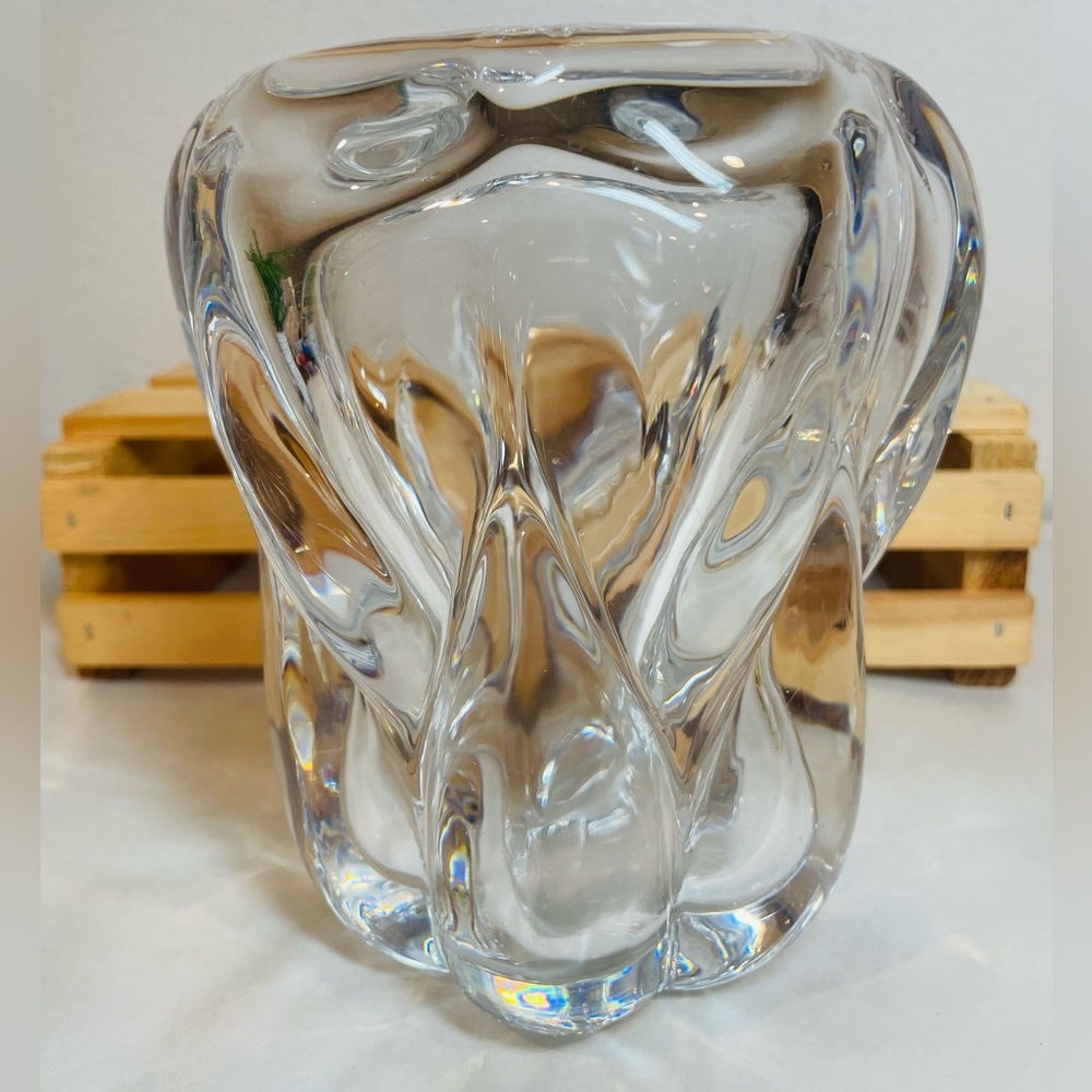 Authentic Val Saint Lambert Signed Thick Clear Glass Art Vase | HEAVY | GUC